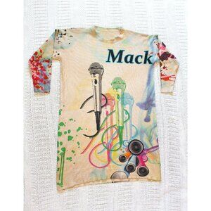 Mack Mini dress Rainbow Graffiti Microphones Art Artsy Sweater Knit Size 2XL?